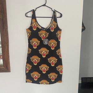 Sourpuss Fierce Leopard Mini Dress - Black and Orange